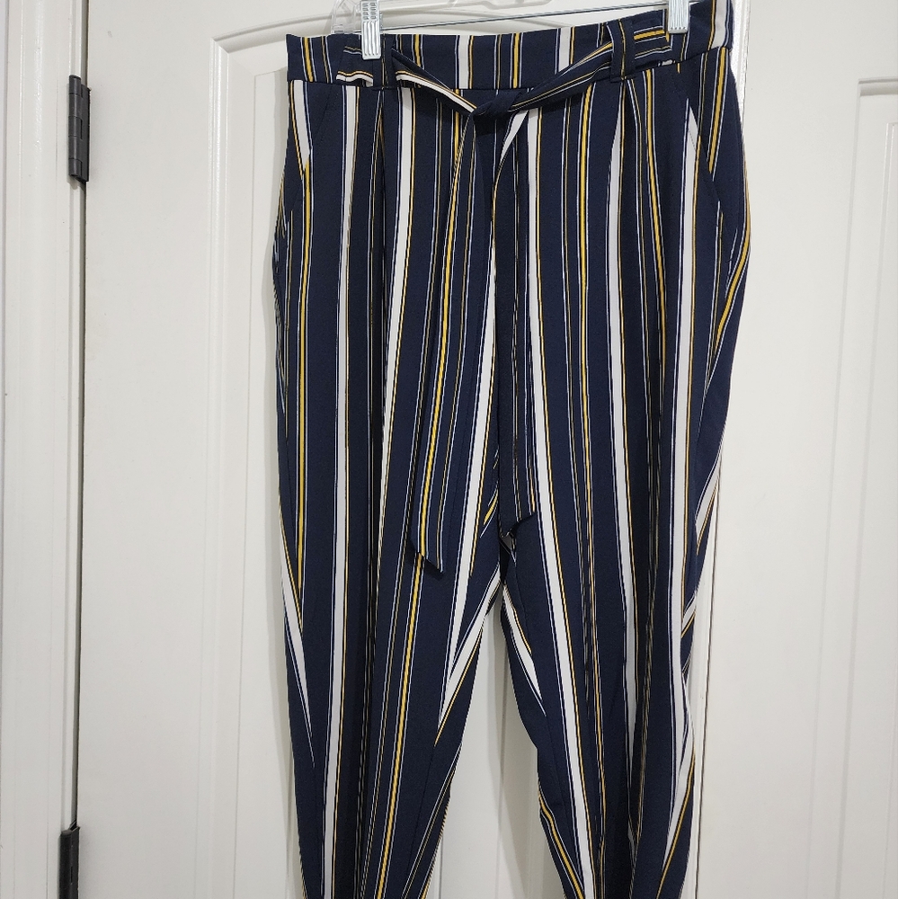 Striped Navy and White Pants with Belt